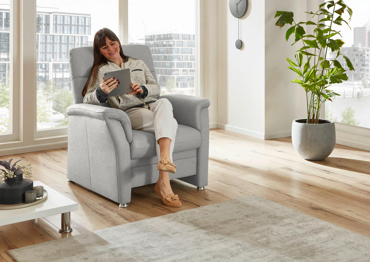 SESSEL in Flachgewebe Ecru  - Ecru/Alufarben, KONVENTIONELL, Textil/Metall (90/100/89cm) - Beldomo Comfort