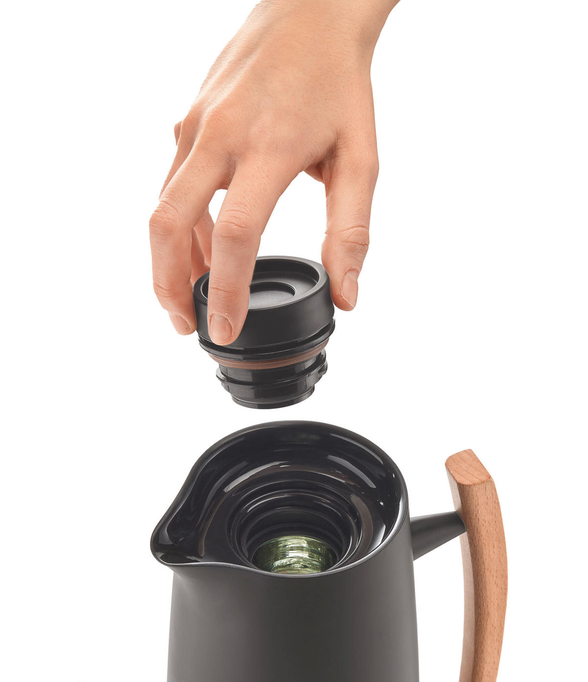 ISOLIERKANNE Icons 1 L  - Schwarz, Basics, Glas/Holz (18,3/13/25cm) - GUZZINI