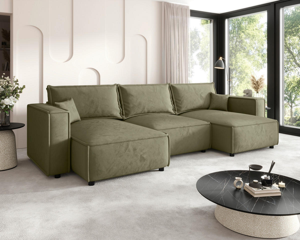 WOHNLANDSCHAFT Senfgelb Webstoff  - Senfgelb/Schwarz, MODERN, Kunststoff/Textil (153/350/153cm) - Xora