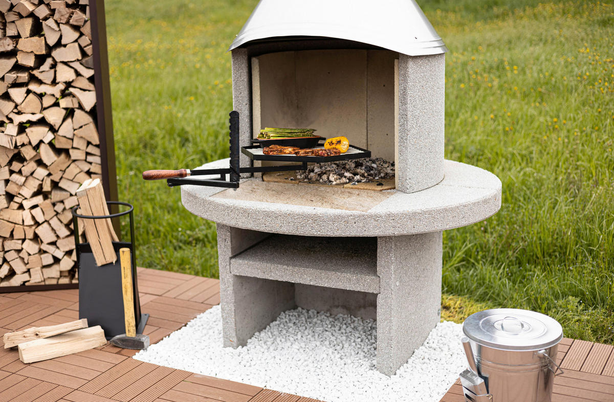 HOLZKOHLEGRILL - Weiss/Grau, Design, Stein (99/190/113cm) - Nouvel