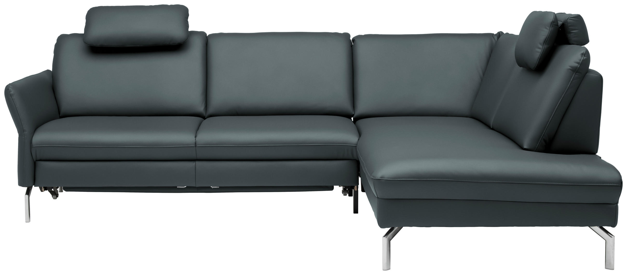 ECKSOFA in Echtleder Blaugrau  - Blaugrau/Alufarben, Konventionell, Leder/Metall (284/220cm) - Beldomo Premium
