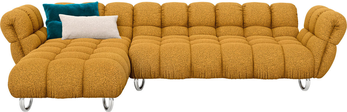 ECKSOFA in Jacquard, Bouclé Currygelb  218/340 cm  - Currygelb/Alufarben, Trend, Textil/Metall (218/340cm) - Bretz