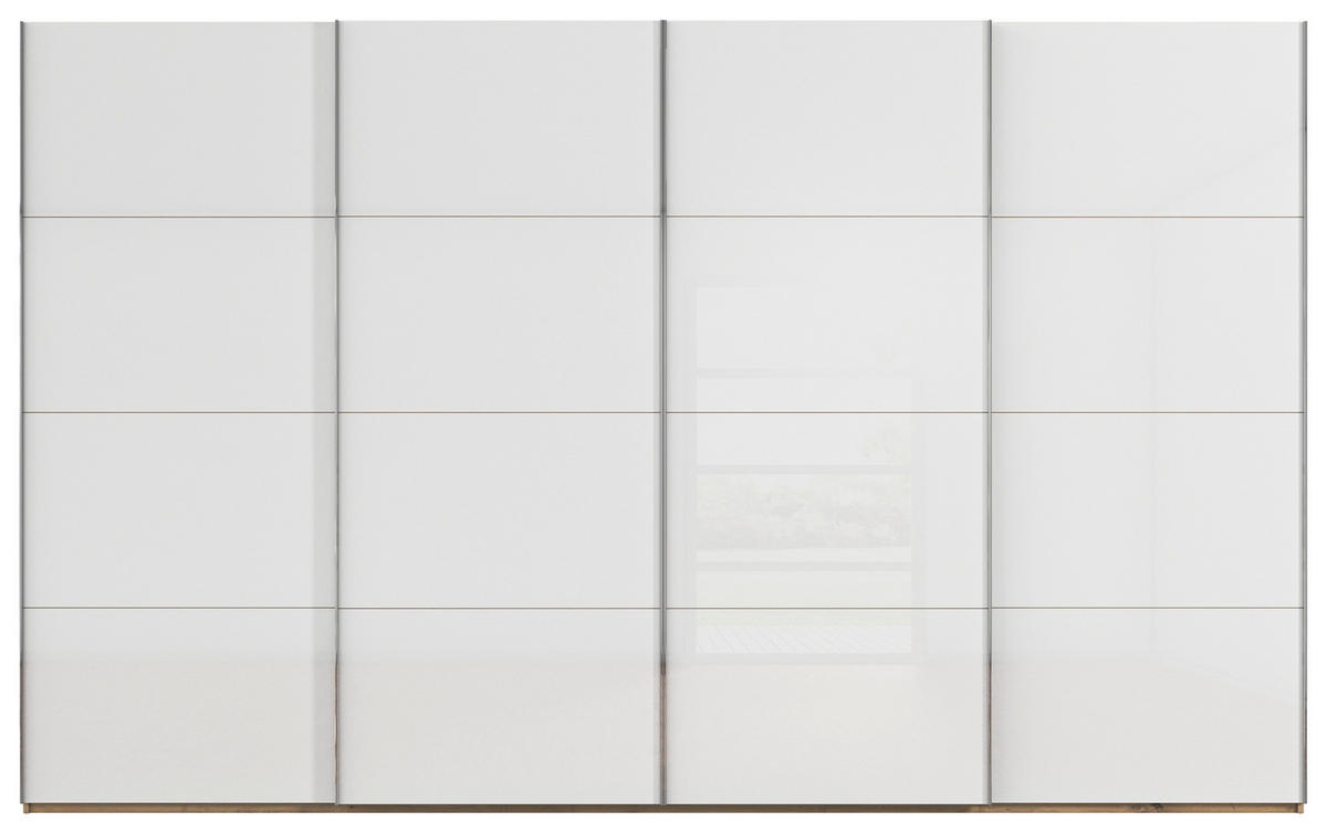 SCHWEBETÜRENSCHRANK 361/223/68 cm 4-türig Weiß, Eiche Artisan  - Chromfarben/Weiß, Design, Glas/Holzwerkstoff (361/223/68cm) - Novel