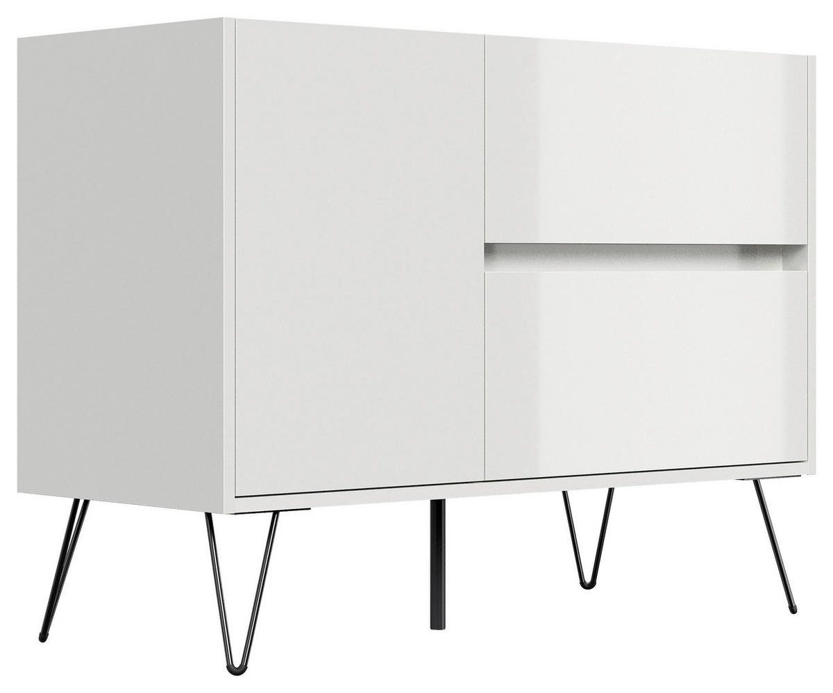 SIDEBOARD Posseik Industrial  in 99/75,8/42 cm  - Eichefarben/Schwarz, Design, Holzwerkstoff/Metall (99/75,8/42cm) - P & B