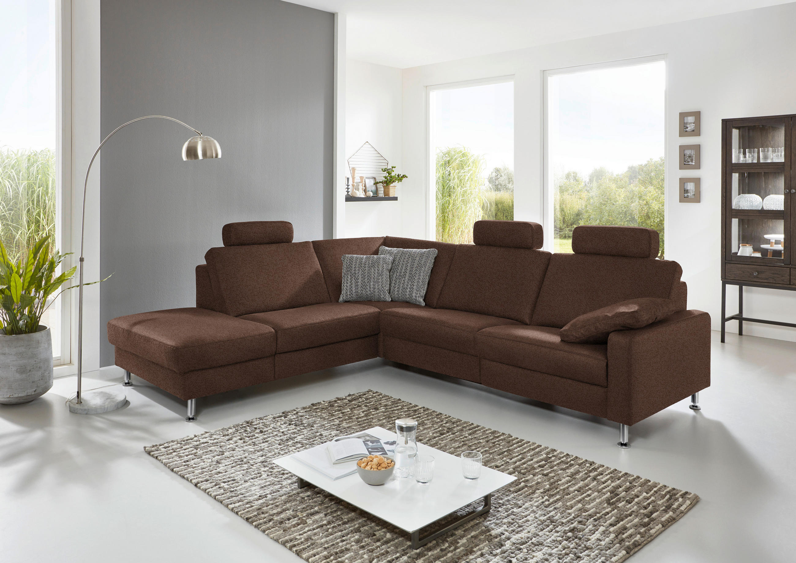 ECKSOFA in Mikrofaser Dunkelbraun  - Dunkelbraun/Alufarben, Design, Textil/Metall (242/275cm) - Dieter Knoll