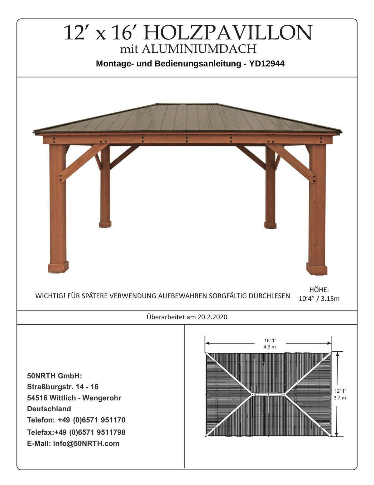 PAVILLON 490/315/371 cm   - Bronzefarben/Mokka, Basics, Holz/Metall (490/315/371cm)