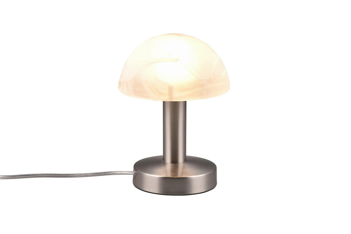 TISCHLEUCHTE FYNN 15,0/21,0 cm  - Alabasterfarben/Nickelfarben, KONVENTIONELL, Glas/Metall (15,0/21,0cm)