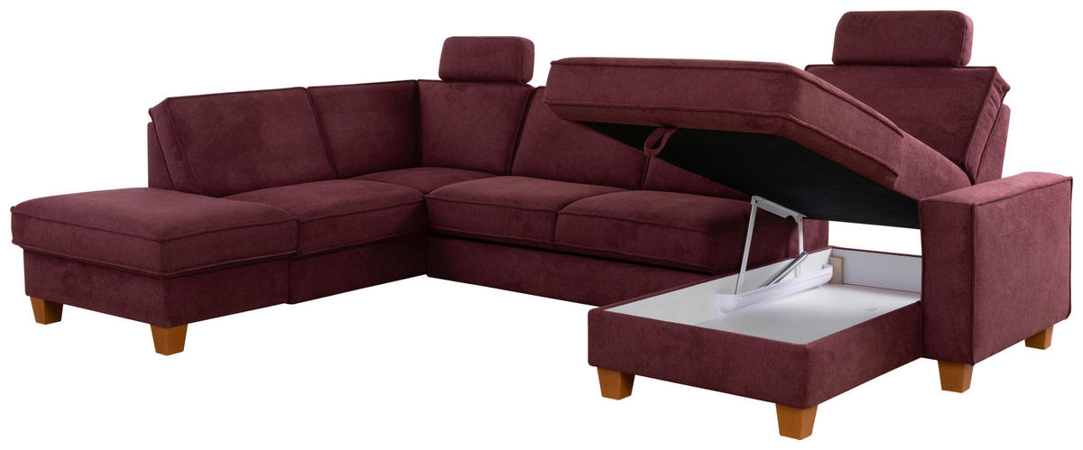 WOHNLANDSCHAFT in Flachgewebe Dunkelrot  - Eichefarben/Dunkelrot, Konventionell, Holz/Textil (213/309/161cm) - Sit & More