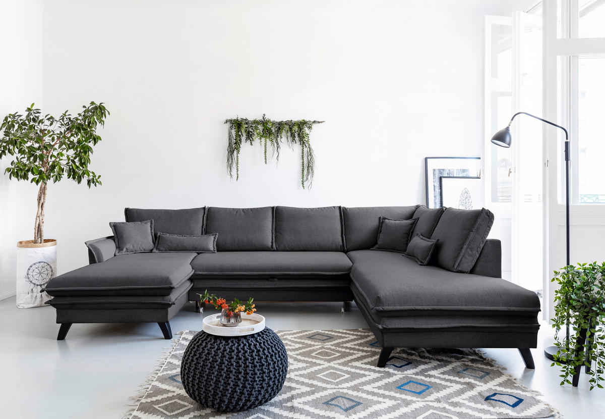 SEDEŽNA GARNITURA, mikrovlakna barve grafita  - črna/barve grafita, Design, tekstil/les (150/300/200cm) - P & B