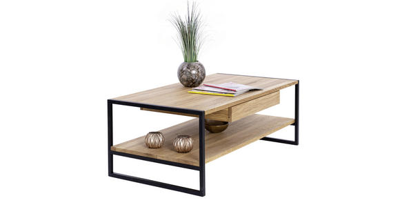 COUCHTISCH Eiche massiv rechteckig Naturfarben 110/60/40 cm  - Schwarz/Naturfarben, MODERN, Holz/Metall (110/60/40cm) - Valnatura