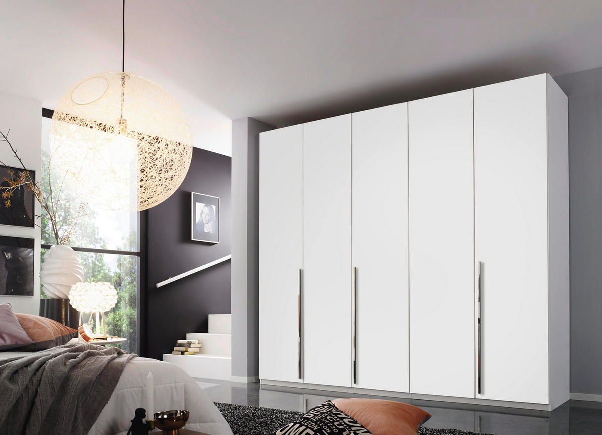 DREHTÜRENSCHRANK 251/223/60 cm 5-türig Weiß  - Chromfarben/Weiß, Design, Holzwerkstoff/Metall (251/223/60cm) - home24