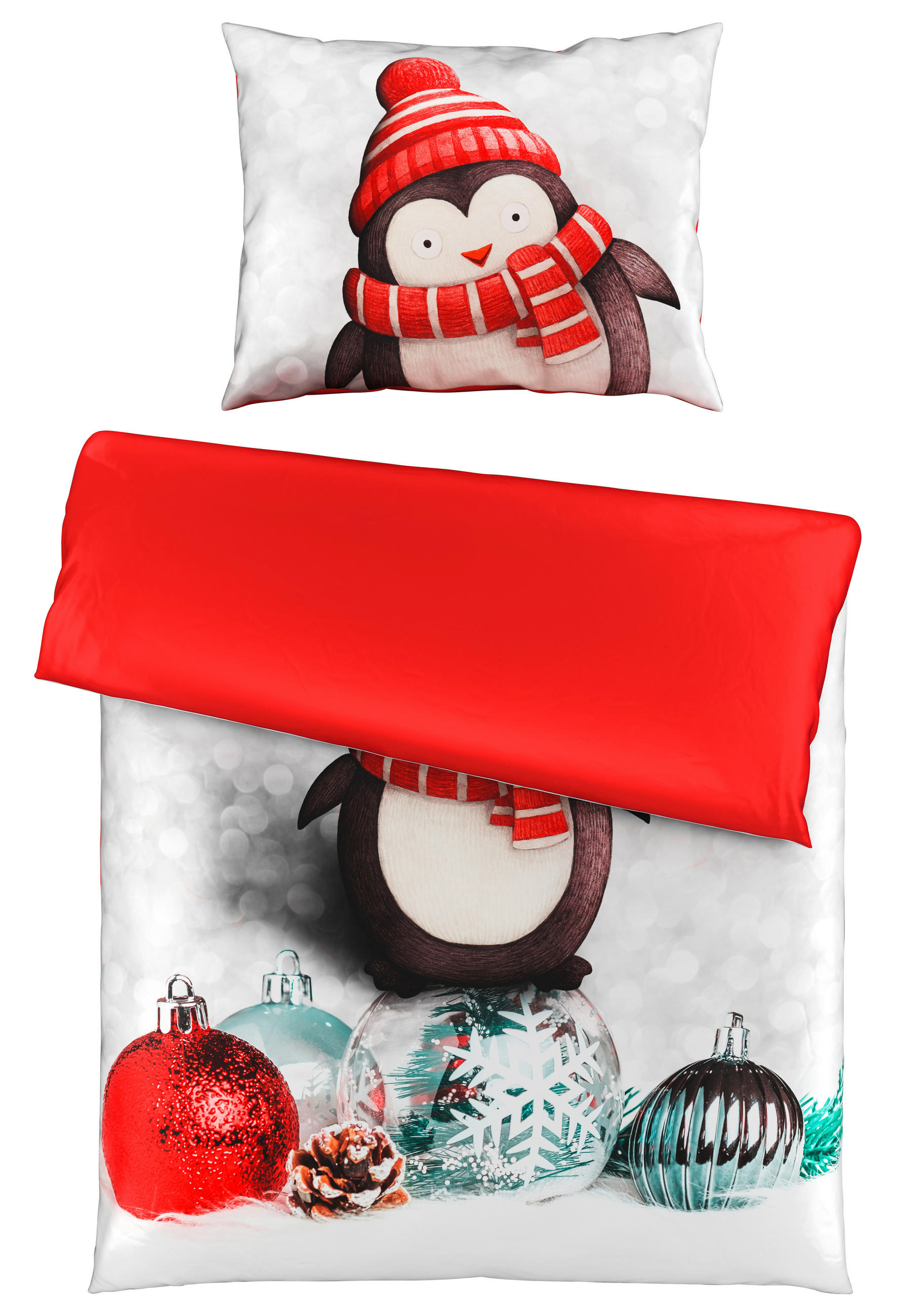 POSTELJINA SA DVA LICA Christmas Collection 140/200 cm saten siva, crvena - siva/crvena, Osnovno, tekstil (140/200cm) - X-Mas