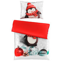 POSTELJINA SA DVA LICA Christmas Collection 140/200 cm saten siva, crvena  - siva/crvena, Osnovno, tekstil (140/200cm) - X-Mas