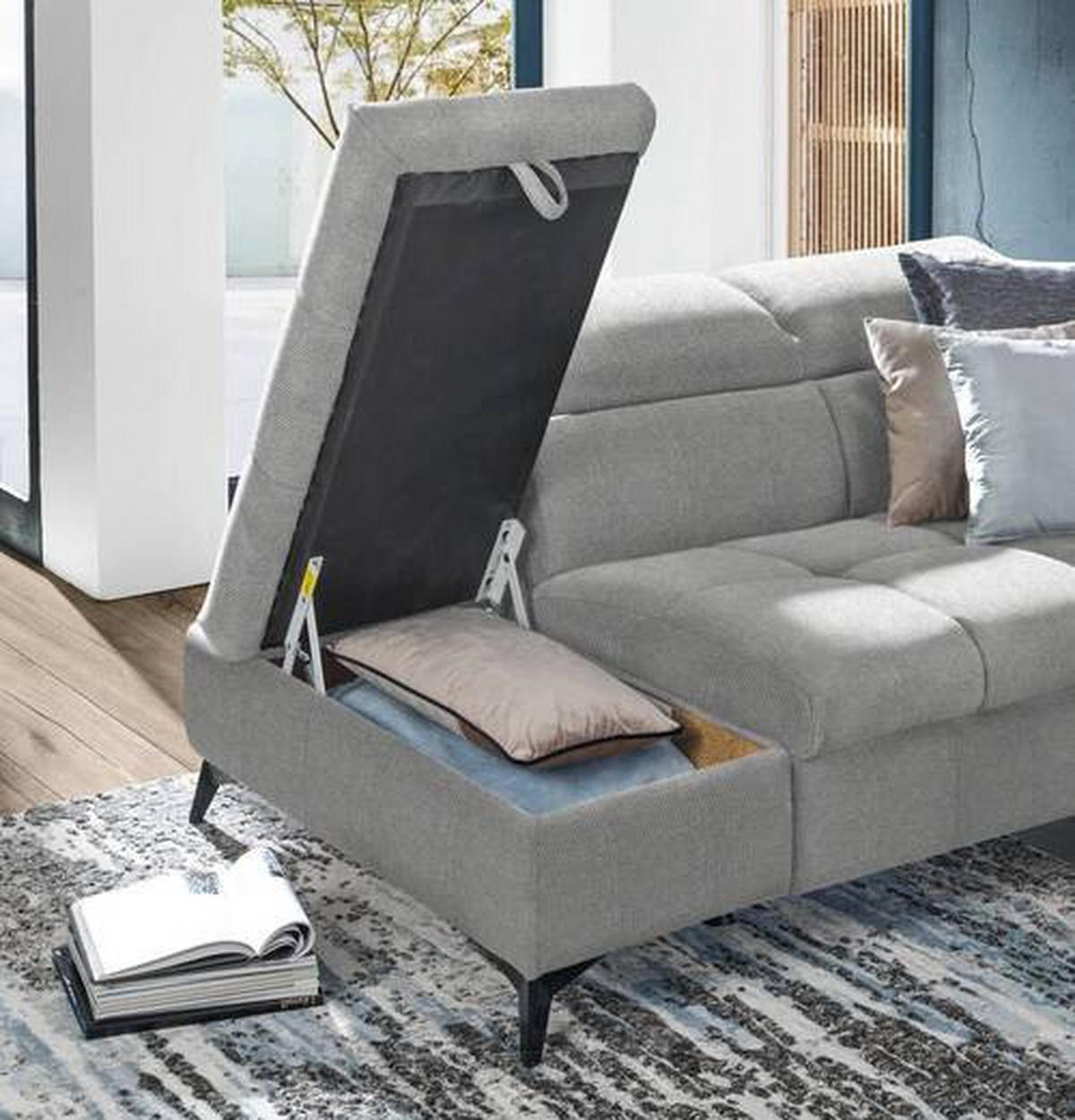 ECKSOFA in Mikrofaser Hellgrau  210/279 cm  - Hellgrau/Schwarz, Design, Kunststoff/Textil (210/279cm) - Stylife