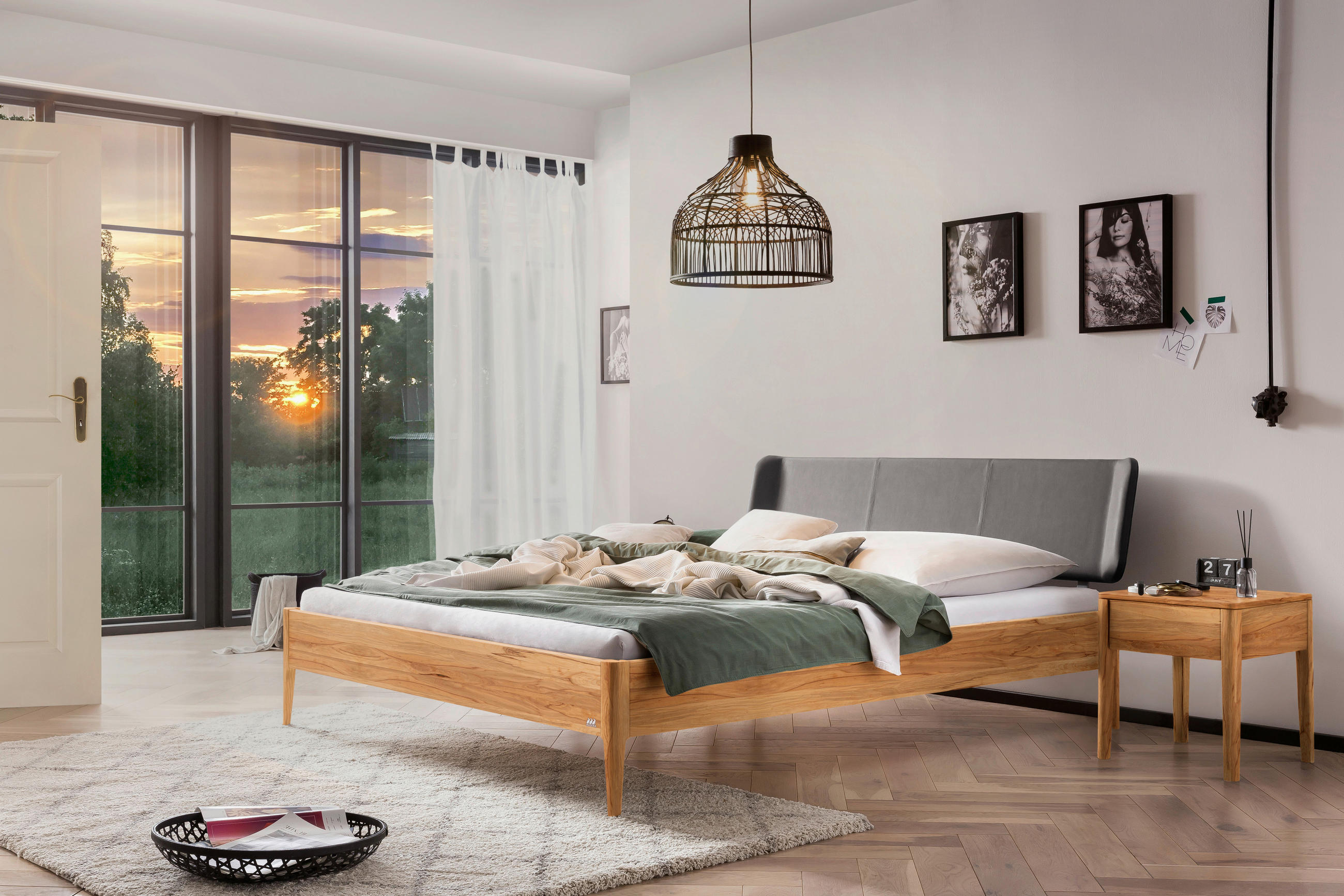 BETT 160/200 cm  in Buchefarben, Dunkelgrau  - Dunkelgrau/Buchefarben, MODERN, Holz/Textil (160/200cm) - Hasena