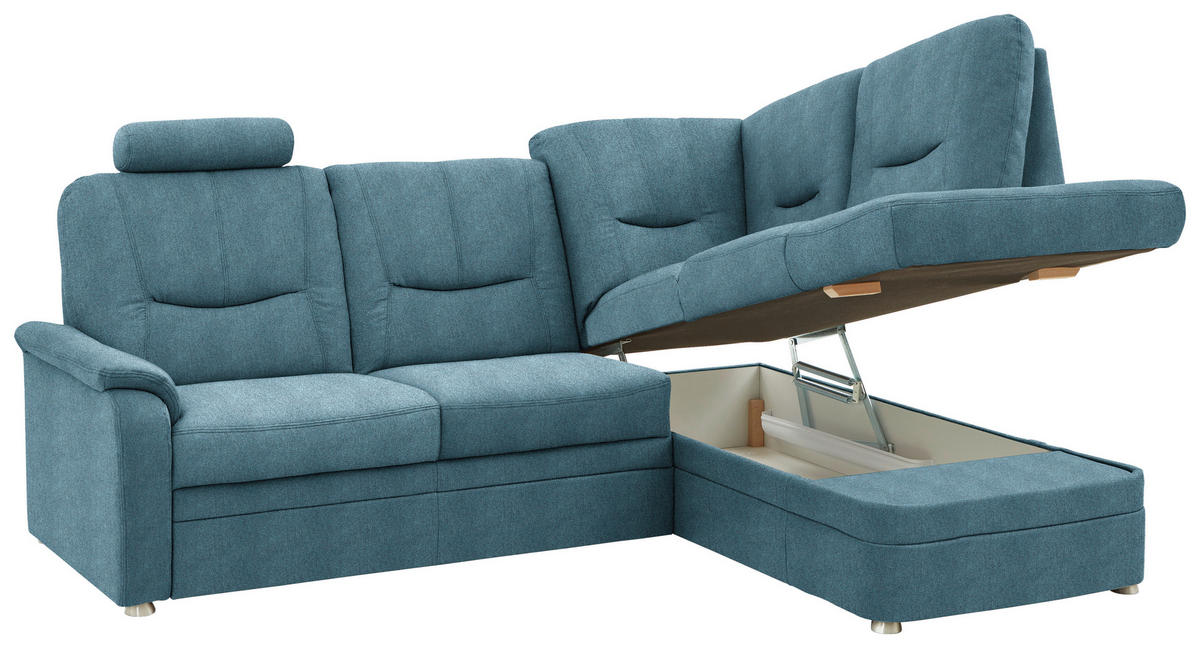 ECKSOFA  in Chenille Türkis  235/185 cm  - Türkis/Schwarz, KONVENTIONELL, Kunststoff/Textil (235/185cm) - Beldomo Comfort
