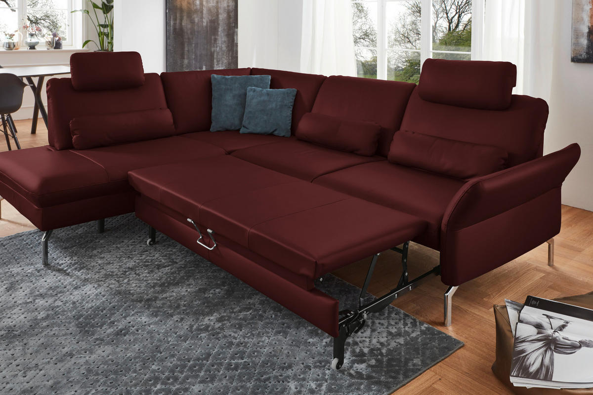 ECKSOFA in Echtleder Brombeere  - Brombeere/Alufarben, Konventionell, Leder/Metall (220/284cm) - Beldomo Premium