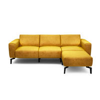 Dreisitzer inkl. Hocker Samt Gelb  - Gelb/Schwarz, Design, Textil/Metall (250/86/86-94cm) - SENSOO