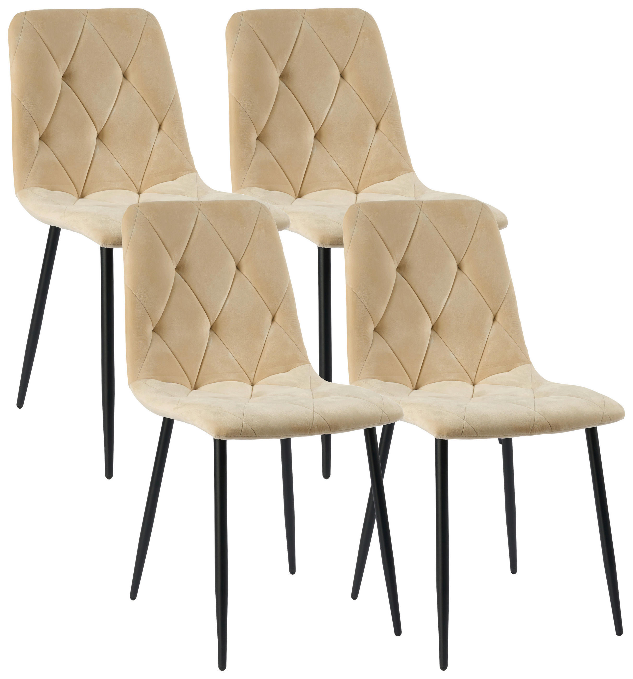STUHL-SET 4 Stück  in Eisen Samt  - Beige/Schwarz, Design, Textil/Metall (44/86,5/56cm) - Boxxx