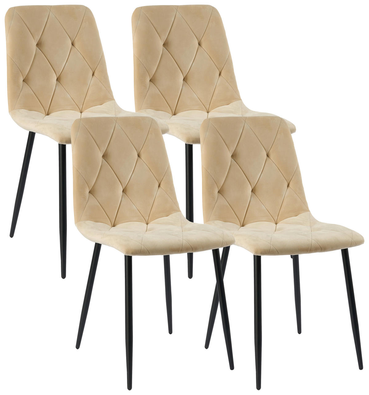 STUHL-SET 4 Stück  in Eisen Samt  - Beige/Schwarz, Design, Textil/Metall (44/86,5/56cm) - Boxxx