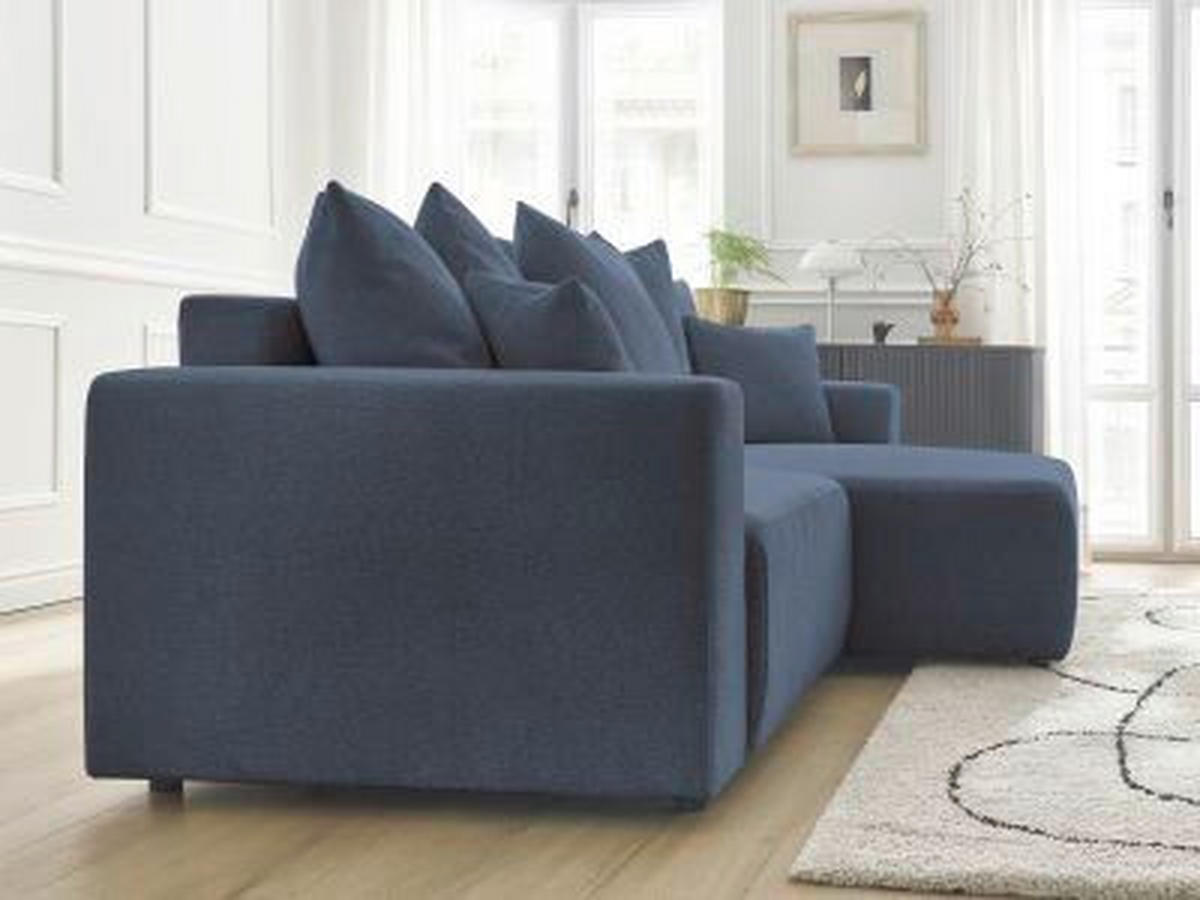 ECKSOFA Ottomane rechts  ATILLA Blau Flachgewebe  - Blau/Schwarz, MODERN, Kunststoff/Textil (244/149cm)