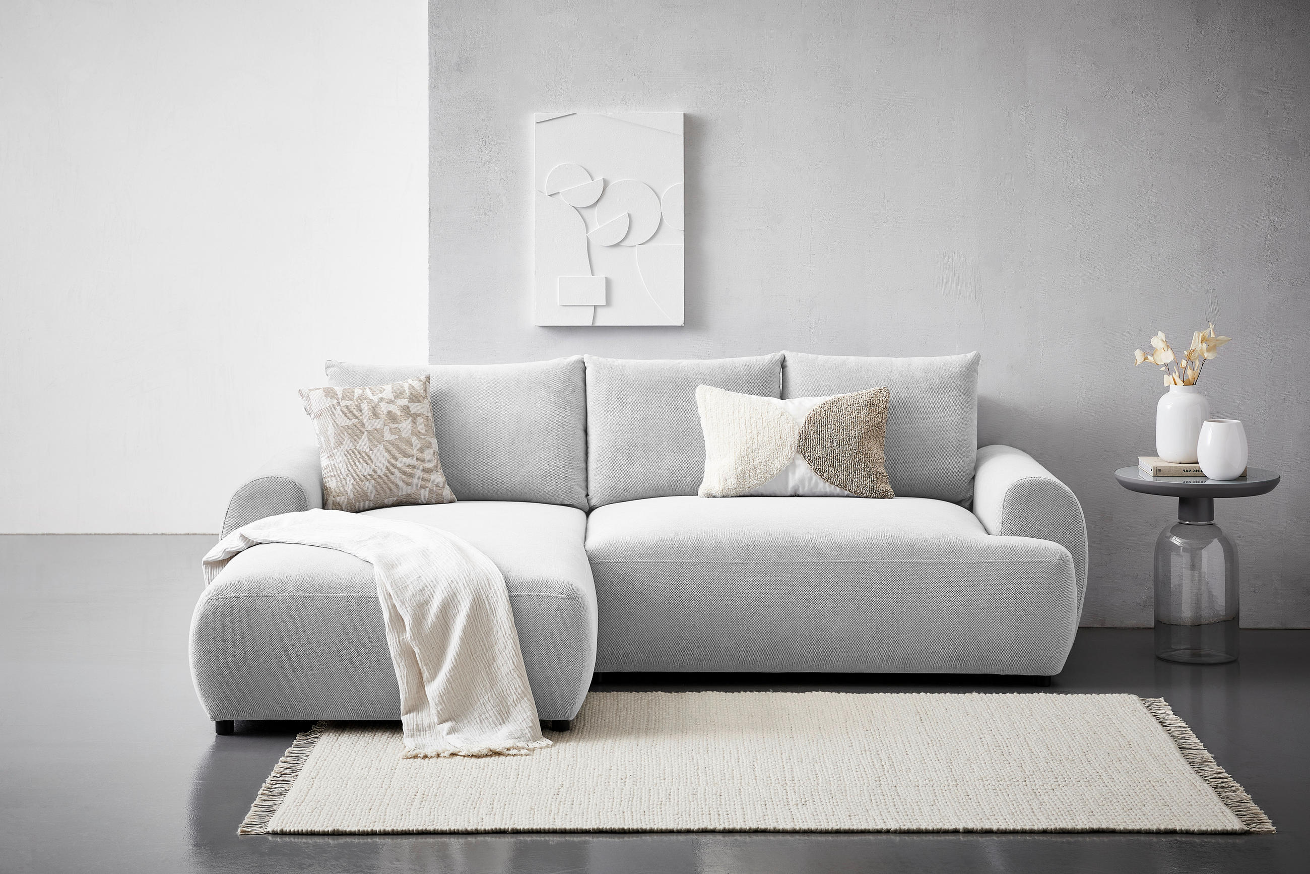 ECKSOFA Creme Webstoff  - Creme/Schwarz, MODERN, Kunststoff/Textil (175/265cm) - Carryhome