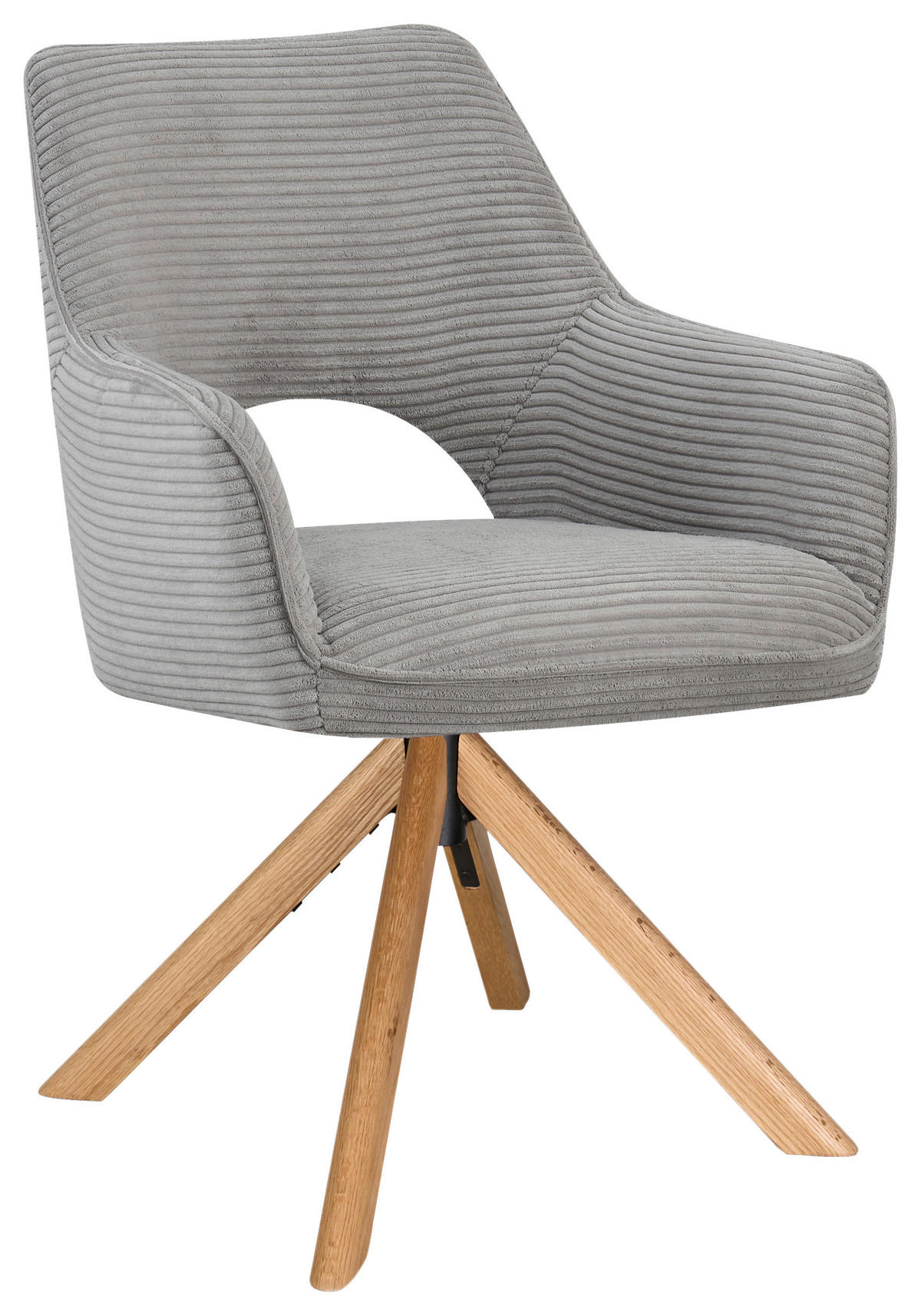 ARMLEHNSTUHL  Sitzfläche 360° drehbar, inklusive Armlehnen Cord  - Eichefarben/Hellgrau, Design, Holz/Textil (60/85/63cm) - Hom`in