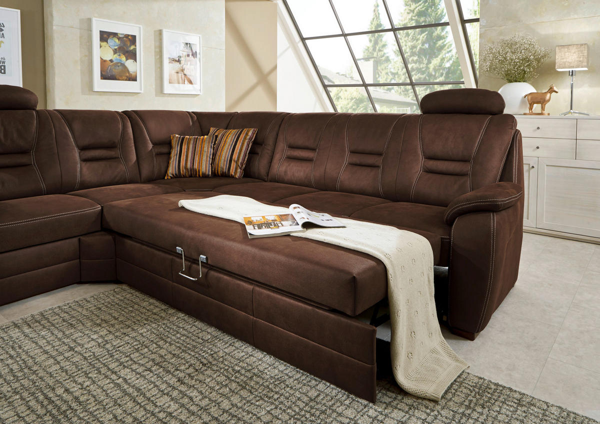 SAROKKANAPÉ textil barna  - bézs/barna, Konventionell, textil/fa (234/286cm) - Beldomo Comfort