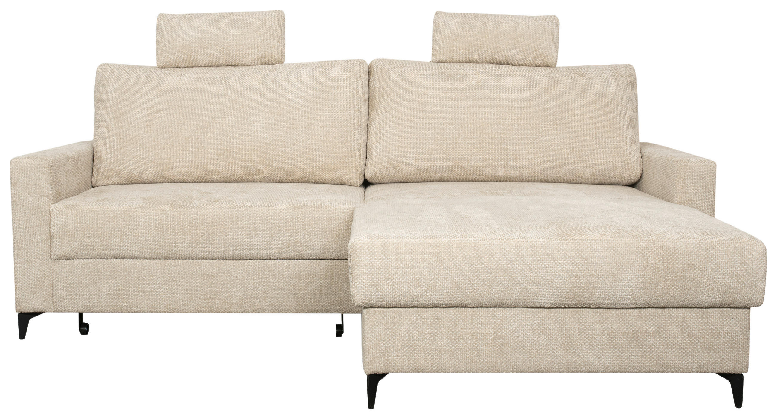 ECKSOFA Creme Struktur Rückenkissen, Bettkasten, Schlaffunktion, Rücken echt, Kopfstütze, Liegefläche im Originalstoff  - Creme/Schwarz, KONVENTIONELL, Textil/Metall (230/164cm) - Carryhome