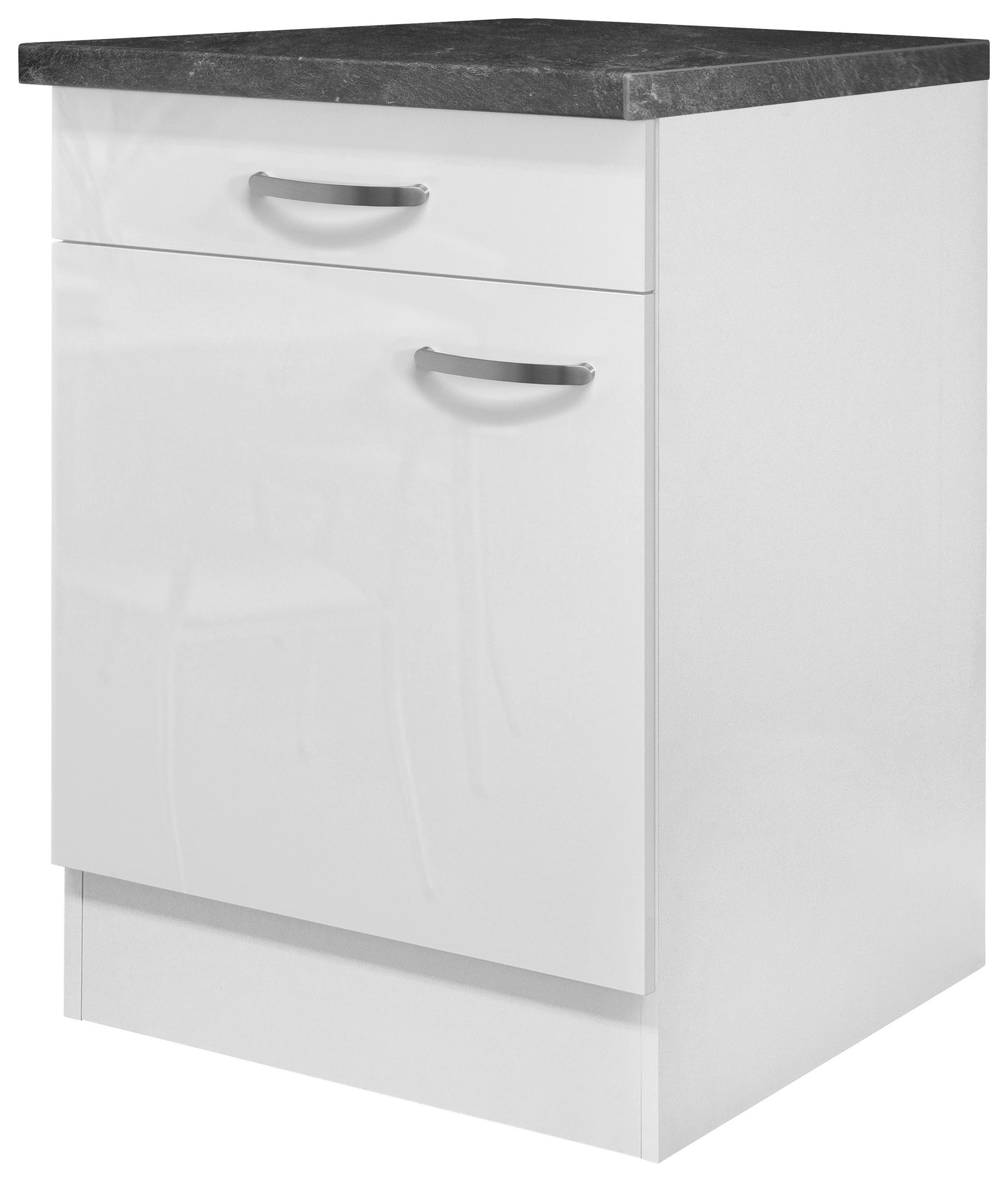 KÜCHENUNTERSCHRANK 60/86/60 cm in Weiß, Weiß Hochglanz - Schieferfarben/Edelstahlfarben, MODERN, Holzwerkstoff/Metall (60/86/60cm) - FlexWell
