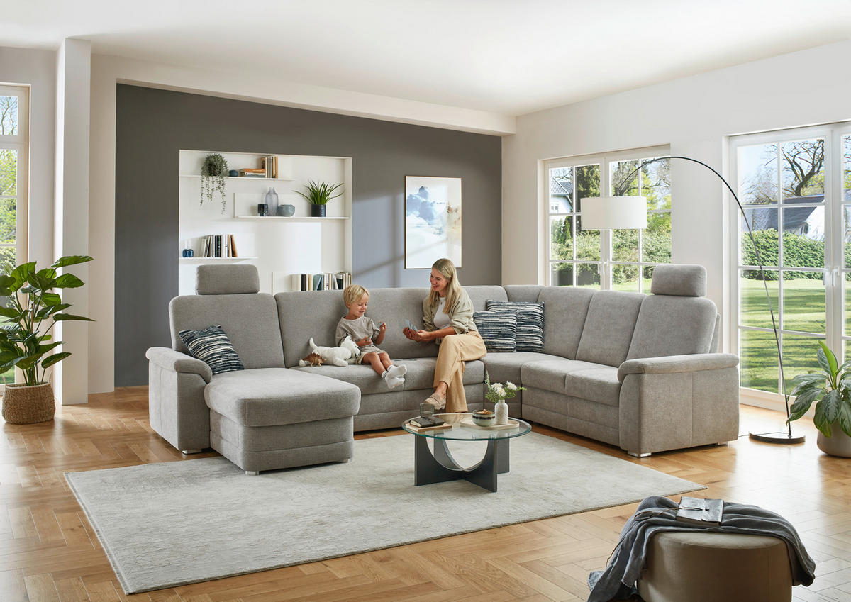 WOHNLANDSCHAFT  in Chenille Hellgrau  - Hellgrau/Alufarben, KONVENTIONELL, Holz/Textil (160/329/235cm) - Beldomo Comfort