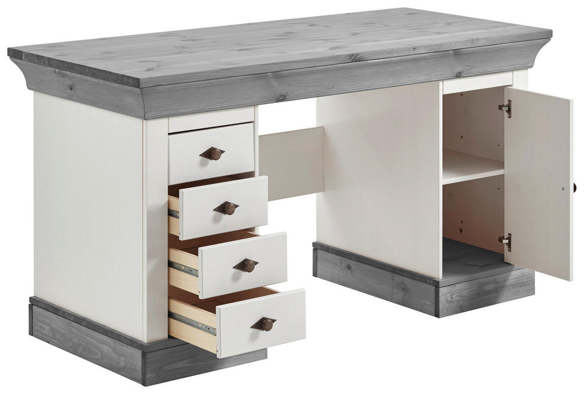 SCHREIBTISCH 143/65/77 cm  in Grau, Weiß  - Weiß/Grau, ROMANTIK / LANDHAUS, Holz/Metall (143/65/77cm) - Boxxx