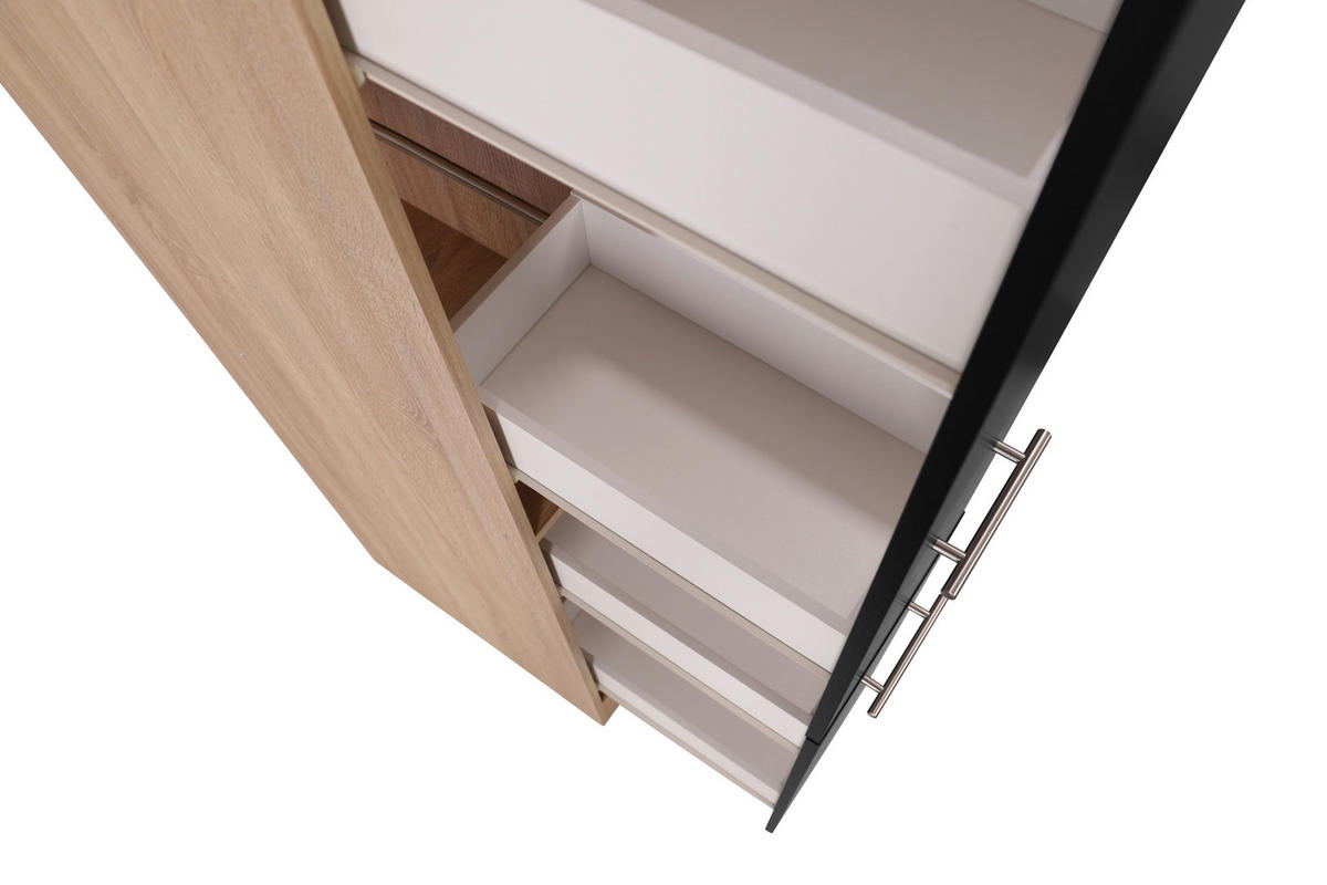 APOTHEKERSCHRANK 30/200/60 cm  in Schwarz, Eichefarben  - Eichefarben/Silberfarben, Basics, Holzwerkstoff/Metall (30/200/60cm) - Respekta
