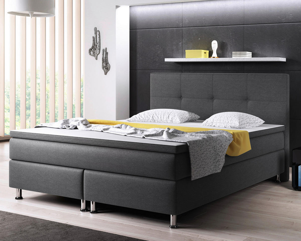 BOXSPRINGBETT 180/200 cm  in Anthrazit  - Anthrazit/Silberfarben, KONVENTIONELL, Textil/Metall (180/200cm) - MID.YOU