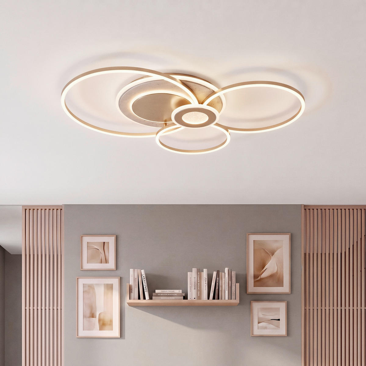 LED MENNYEZETI LÁMPA - krómszínű/aranybarna, Design, műanyag/kő (90/63/8,5cm) - Novel