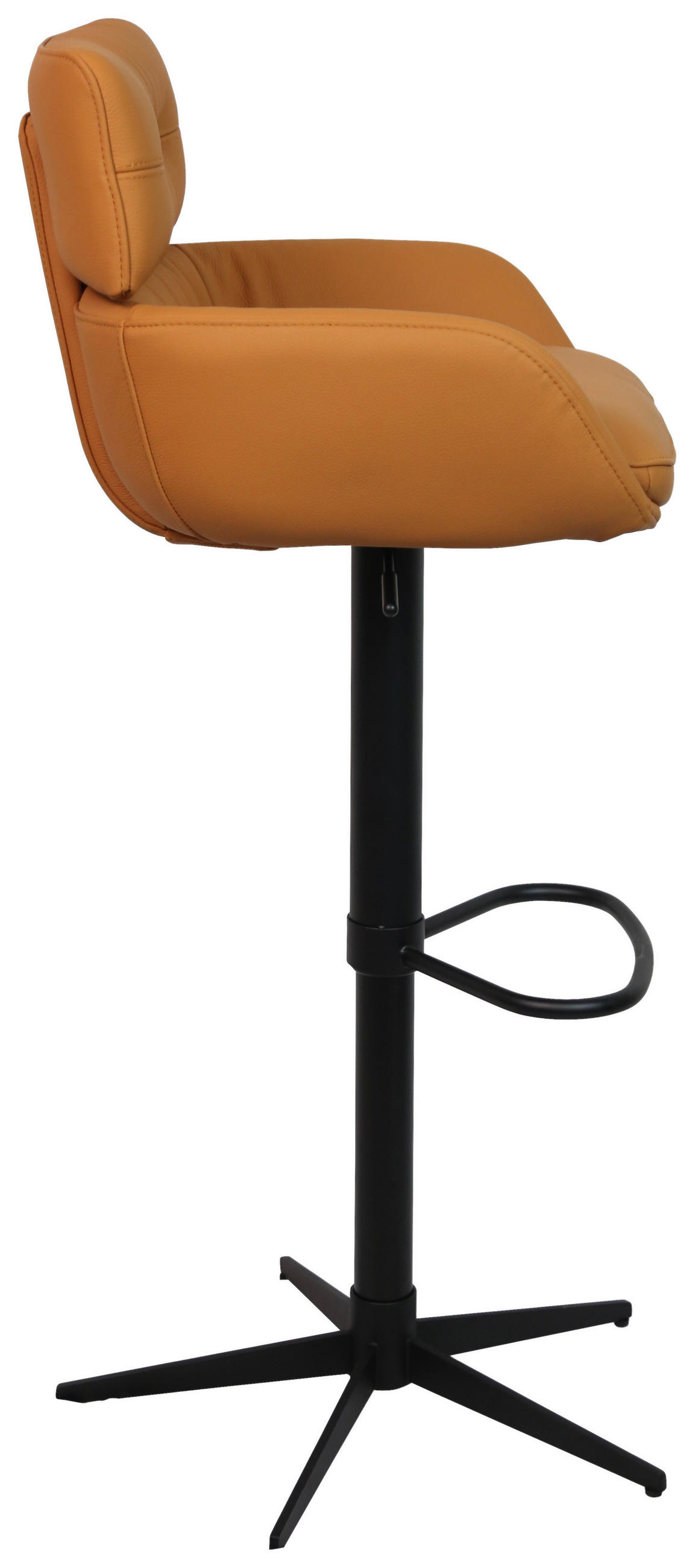 BARHOCKER Echtleder Schwarz, Cognac Eisen Sitzfläche 360° drehbar, Lederauswahl  - Cognac/Schwarz, Design, Leder/Metall (54/99-116.5/52cm) - Dieter Knoll