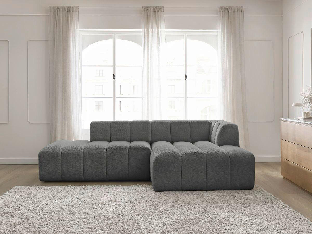 ECKSOFA  ANNECY Dunkelgrau Bouclé  - Dunkelgrau/Schwarz, MODERN, Kunststoff/Textil (262/170cm)