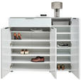 SCHUHSCHRANK 135,6/117/40,5 cm  - Weiß Hochglanz/Alufarben, Design, Glas/Holzwerkstoff (135,6/117/40,5cm) - Voleo