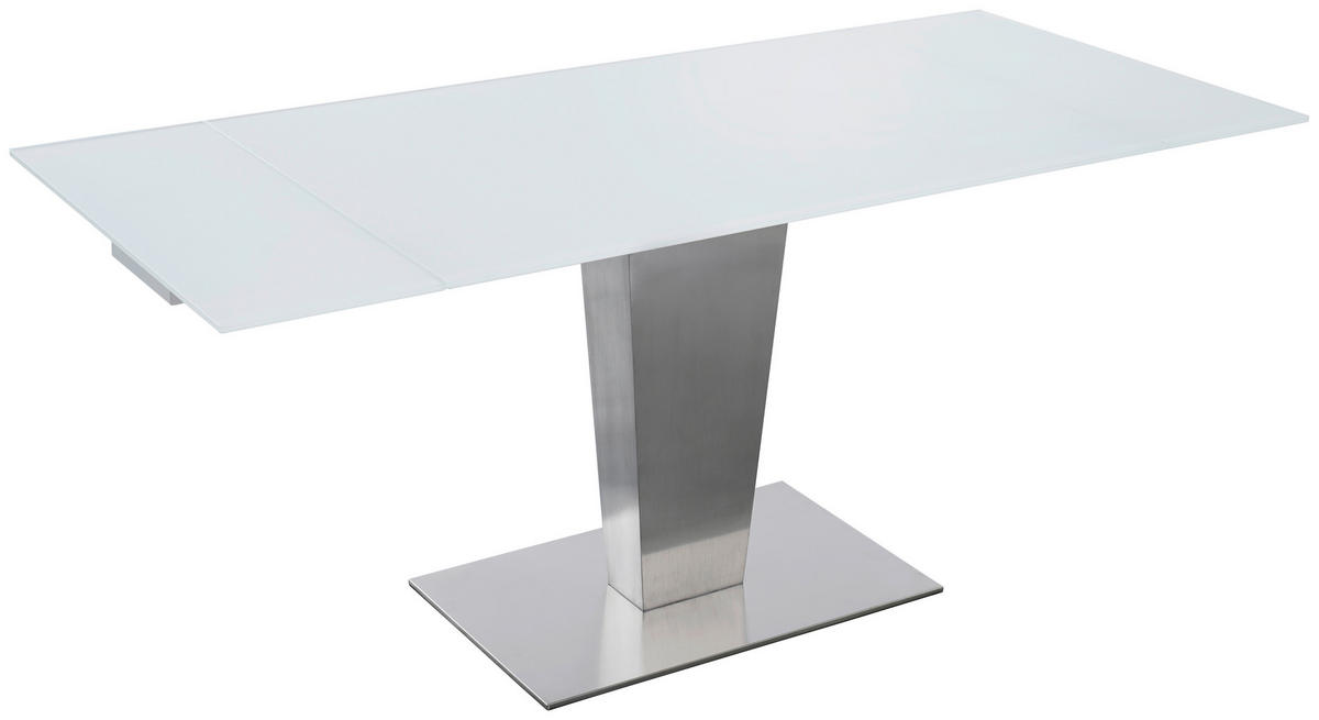ESSTISCH  Metall, Glas ausziehbar rechteckig Weiß, Edelstahlfarben  - Edelstahlfarben/Weiß, Design, Glas/Metall (120-179/80/76cm) - Novel