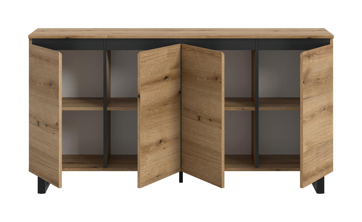 SIDEBOARD 160/84/36 cm  - mörk ek/svart, Design, trämaterial/plast (160/84/36cm) - Livetastic