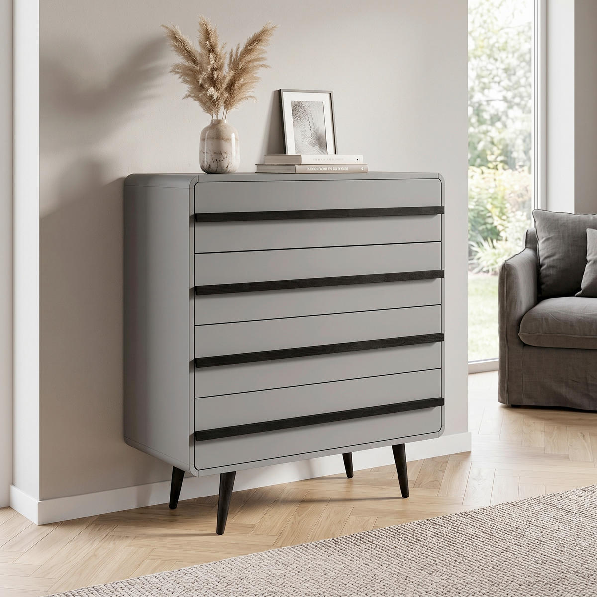 KOMMODE Chantal, 80/88/39 cm, 4 Schublade(n)  - Schwarz/Grau, Design, Holzwerkstoff (80/88/39cm) - MID.YOU
