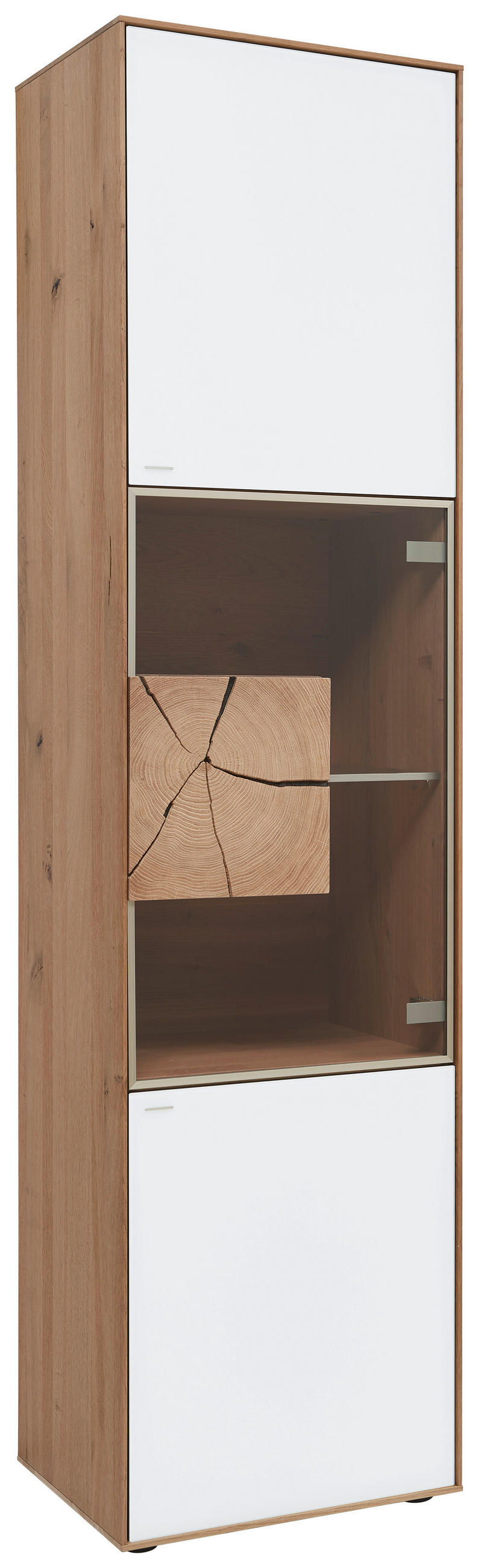 VITRINE  in vollmassiv Kerneiche Weiß, Eichefarben, Transparent  - Eichefarben/Transparent, Natur, Glas/Holz (50/196/39cm) - Valnatura