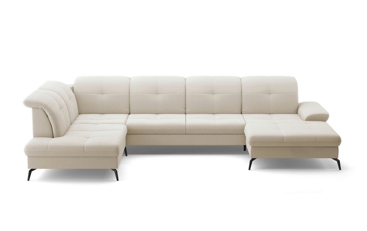 WOHNLANDSCHAFT in Flachgewebe Creme  - Creme/Schwarz, KONVENTIONELL, Textil/Metall (231/357/185cm) - Sit & More