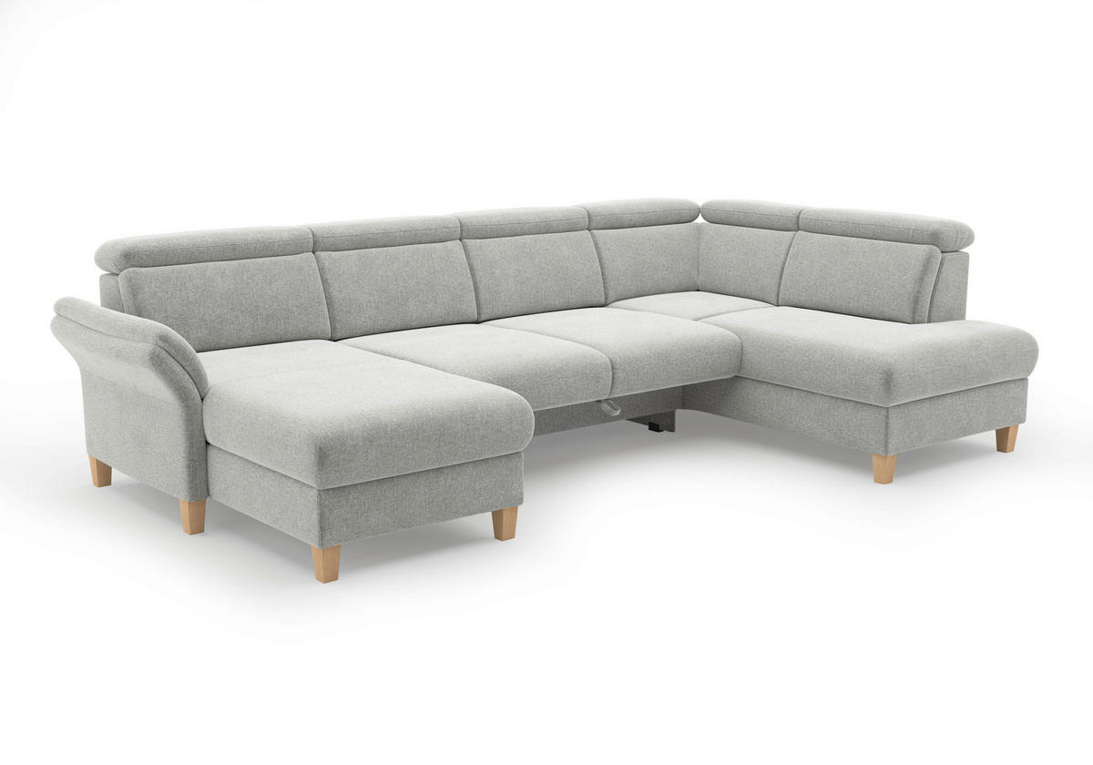 WOHNLANDSCHAFT GLENDALE E Hellgrau Flachgewebe  - Eichefarben/Hellgrau, KONVENTIONELL, Holz/Textil (166/321/193cm) - Sit & More