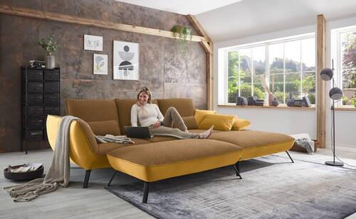 ECKSOFA in Flachgewebe Goldfarben  - Goldfarben/Schwarz, Design, Textil/Metall (301/191cm) - Moderano