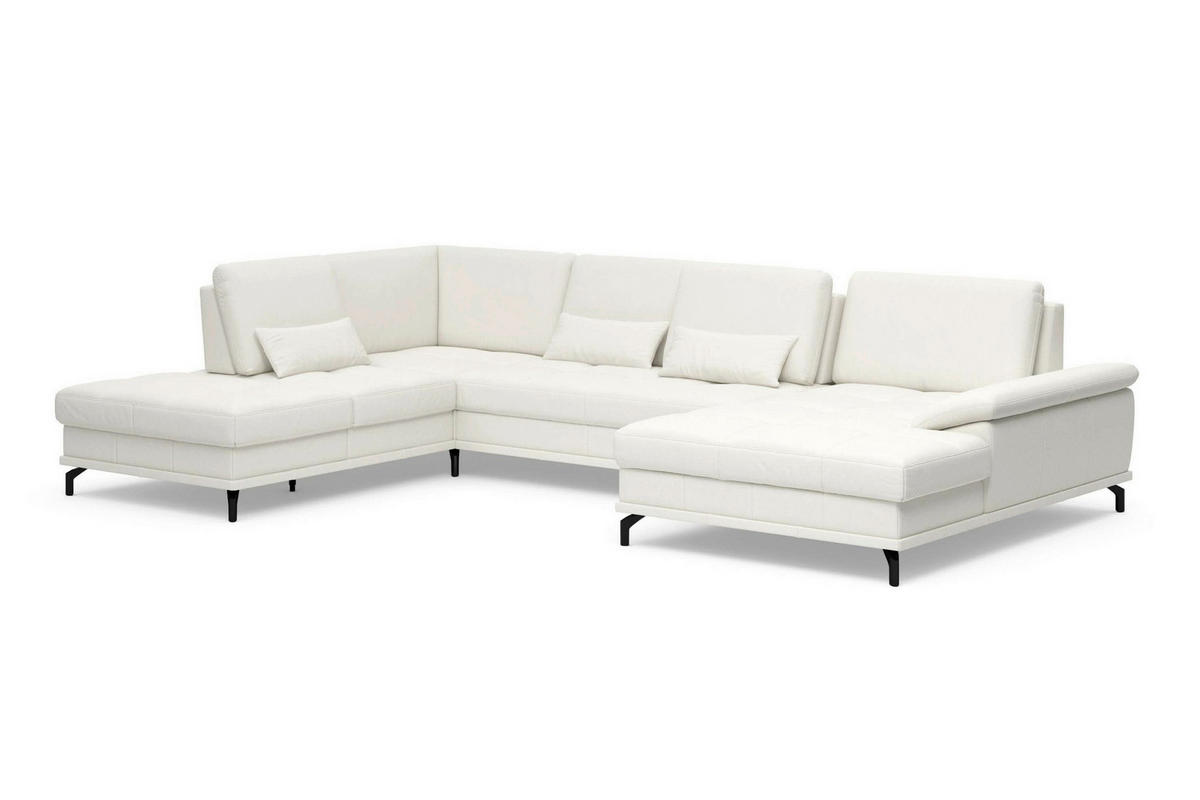 SEDACÍ SOUPRAVA, kůže, bílá - bílá/černá, Basics, kov/textil (223/363/176cm) - Sit & More