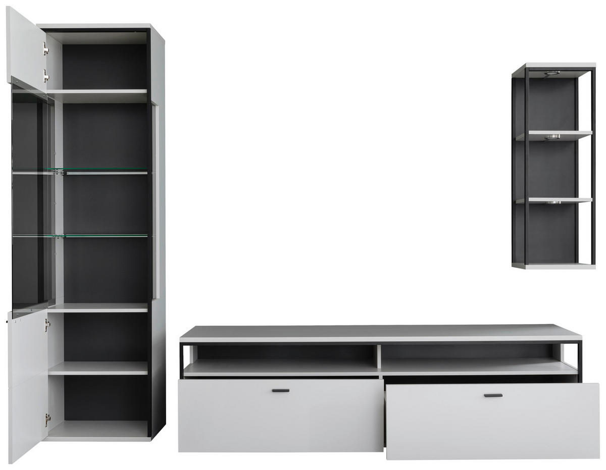 WOHNWAND  in Schwarz, Weiss 265/199/51 cm  - Weiss/Schwarz, Design, Glas/Holzwerkstoff (265/199/51cm) - Stylife