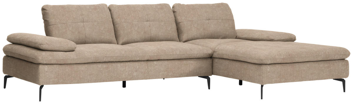 ECKSOFA in Velours Sandfarben  - Sandfarben/Schwarz, Design, Textil/Metall (301/179cm) - Chilliano