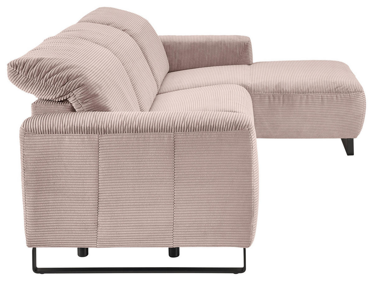 ECKSOFA in Cord Rosa  - Schwarz/Rosa, Konventionell, Textil/Metall (266/180cm) - Hom`in