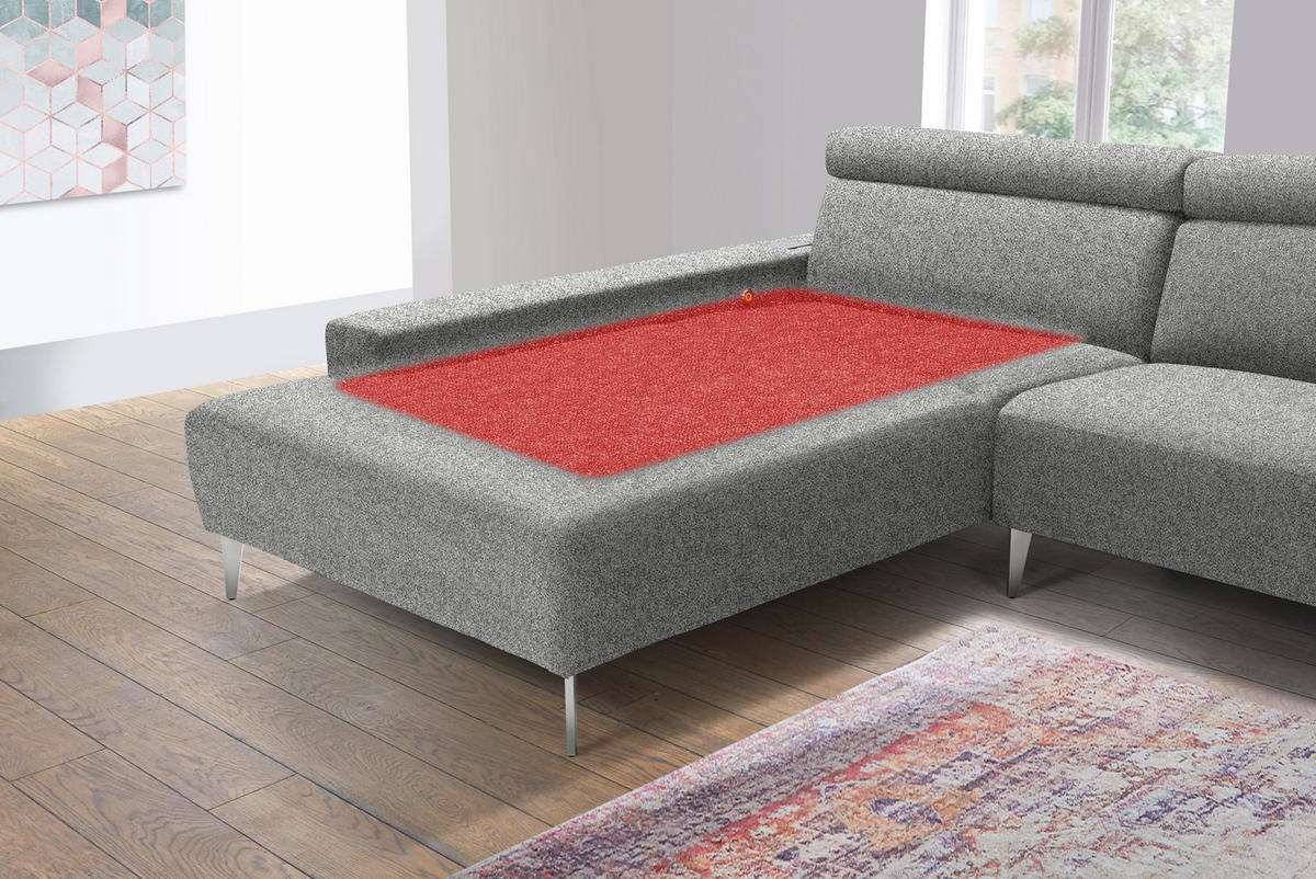 ECKSOFA  in Mikrovelours Naturfarben  205/308 cm  - Alufarben/Naturfarben, Design, Textil/Metall (205/308cm) - Sedda